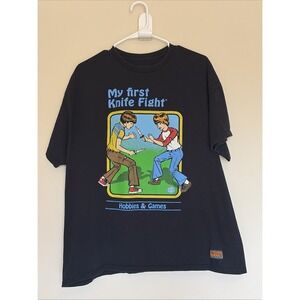 Steven Rhodes MY FIRST KNIFE FIGHT Funny Graphic Novelty Tshirt Tee Adult Men XL